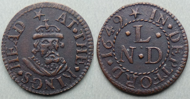 Deptford, N L (D) AT THE KINGS HEAD 1649 farthing N2499